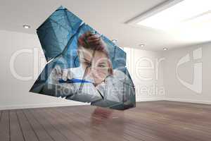 Composite image of scientist on abstract screen