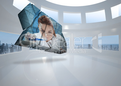 Composite image of scientist on abstract screen Composite image of scientist on abstract screen