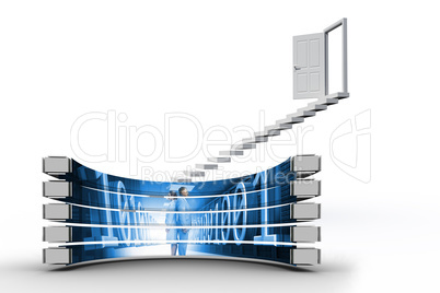 Composite image of business people on abstract screen Composite image of business people on abstract screen