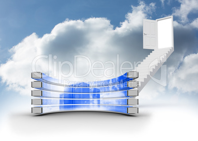 Composite image of server tower on abstract screen