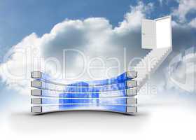 Composite image of server tower on abstract screen