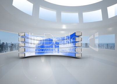 Composite image of server tower on abstract screen