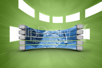 Composite image of handshake on abstract screen