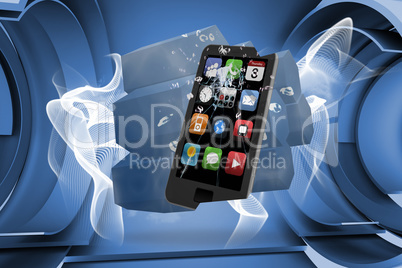 Composite image of smartphone on abstract screen