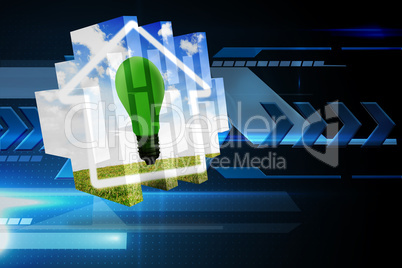 Composite image of green light bulb on abstract screen