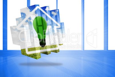 Composite image of green light bulb on abstract screen