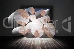 Composite image of united hands on abstract screen