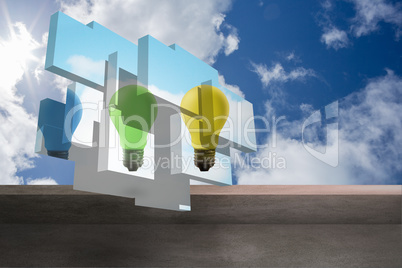 Composite image of light bulbs on abstract screen