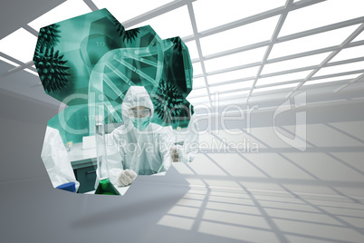 Composite image of scientists on abstract screen