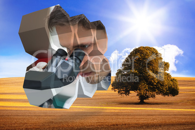 Composite image of scientist on abstract screen