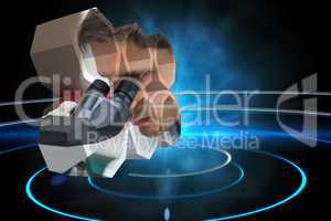 Composite image of scientist on abstract screen