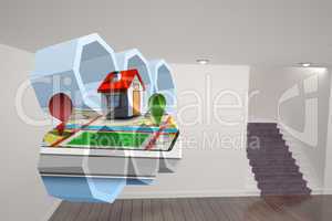 Composite image of house on a map on abstract screen