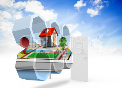 Composite image of house on a map on abstract screen