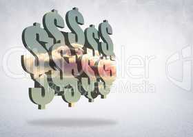Composite image of clouds on dollars on abstract screen