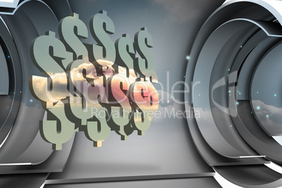 Composite image of clouds on dollars on abstract screen