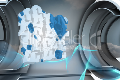 Composite image of blue balloons on abstract screen