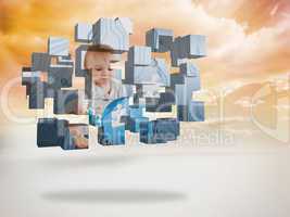 Composite image of baby genius on abstract screen