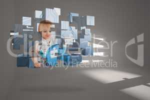 Composite image of baby genius on abstract screen