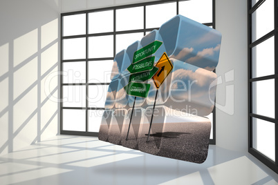 Composite image of signposts on abstract screen