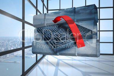 Composite image of arrow over maze on abstract screen Composite image of arrow over maze on abstract screen