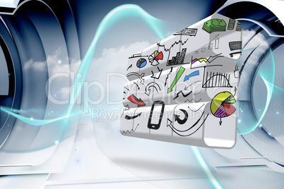 Composite image of media device brainstorm on abstract screen