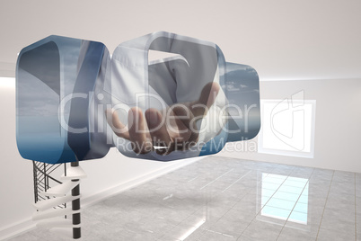 Composite image of businessmans hand on abstract screen