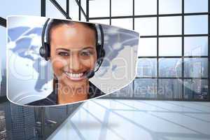 Composite image of call centre agent on abstract screen