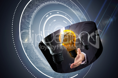 Composite image of light bulb graphic on abstract screen