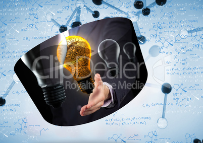 Composite image of light bulb graphic on abstract screen