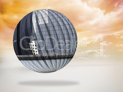 Composite image of cityscape on abstract screen