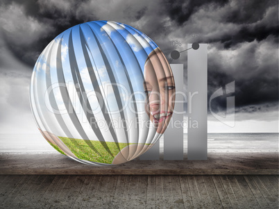 Composite image of smiling woman in field on abstract screen