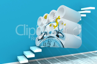 Composite image of time is money concept on abstract screen