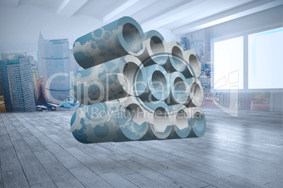 Composite image of cogs and wheels on abstract screen