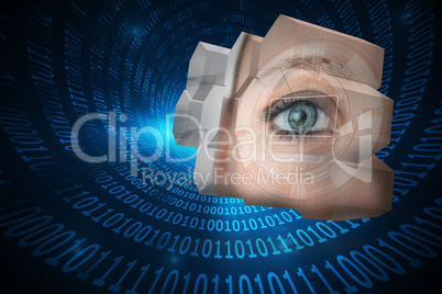 Composite image of eye interface on abstract screen