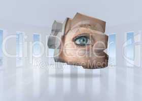 Composite image of eye interface on abstract screen