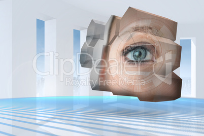 Composite image of eye interface on abstract screen