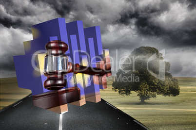 Composite image of hammer and gavel on abstract screen