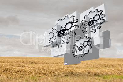 Composite image of cogs and wheels on abstract screen