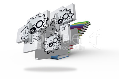 Composite image of cogs and wheels on abstract screen