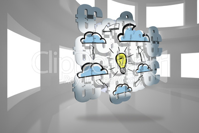 Composite image of light bulb and clouds on abstract screen Composite image of light bulb and clouds on abstract screen