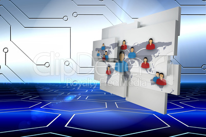 Composite image of international community on abstract screen