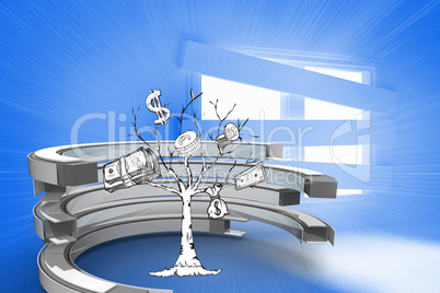 Composite image of money tree in a curved structure