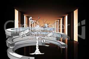 Composite image of money tree in a curved structure