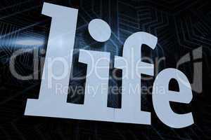 Life against futuristic black and blue background