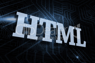 Html against futuristic black and blue background