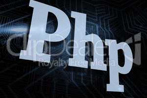 Php against futuristic black and blue background