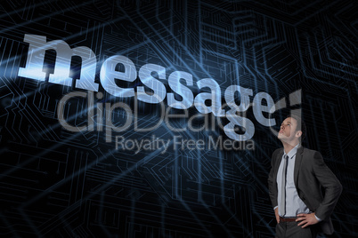Message against futuristic black and blue background