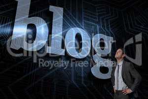 Blog against futuristic black and blue background