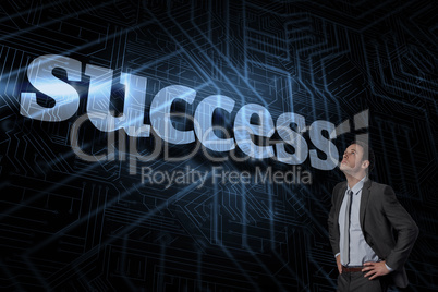 Success against futuristic black and blue background