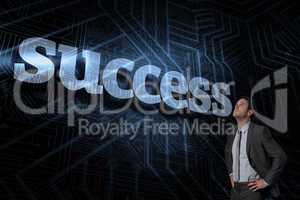 Success against futuristic black and blue background